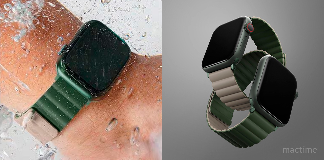 Ремешок Uniq Revix Preversible Magnetic для Apple Watch 49/45/44/42 mm цвета зелёный/тёмно-серый